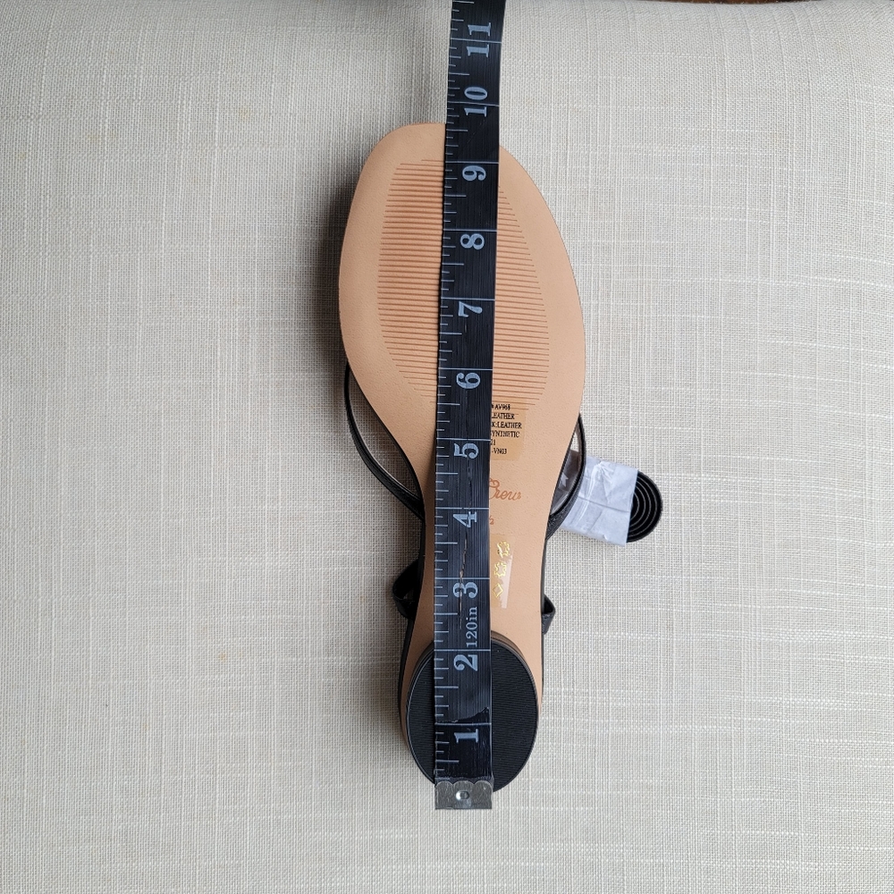 New! J.Crew sz 7.5 Black Leather Ankle-wrap thong sandal shoe rounded heel NWT - Picture 4 of 9